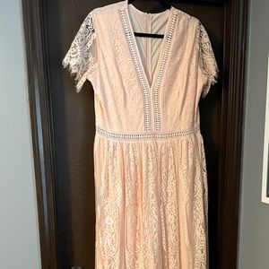 Pink lace maxi dress